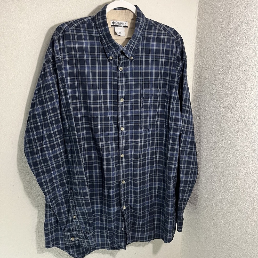 Columbia Flannel Shirt Men XLT Blue Plaid Button Up